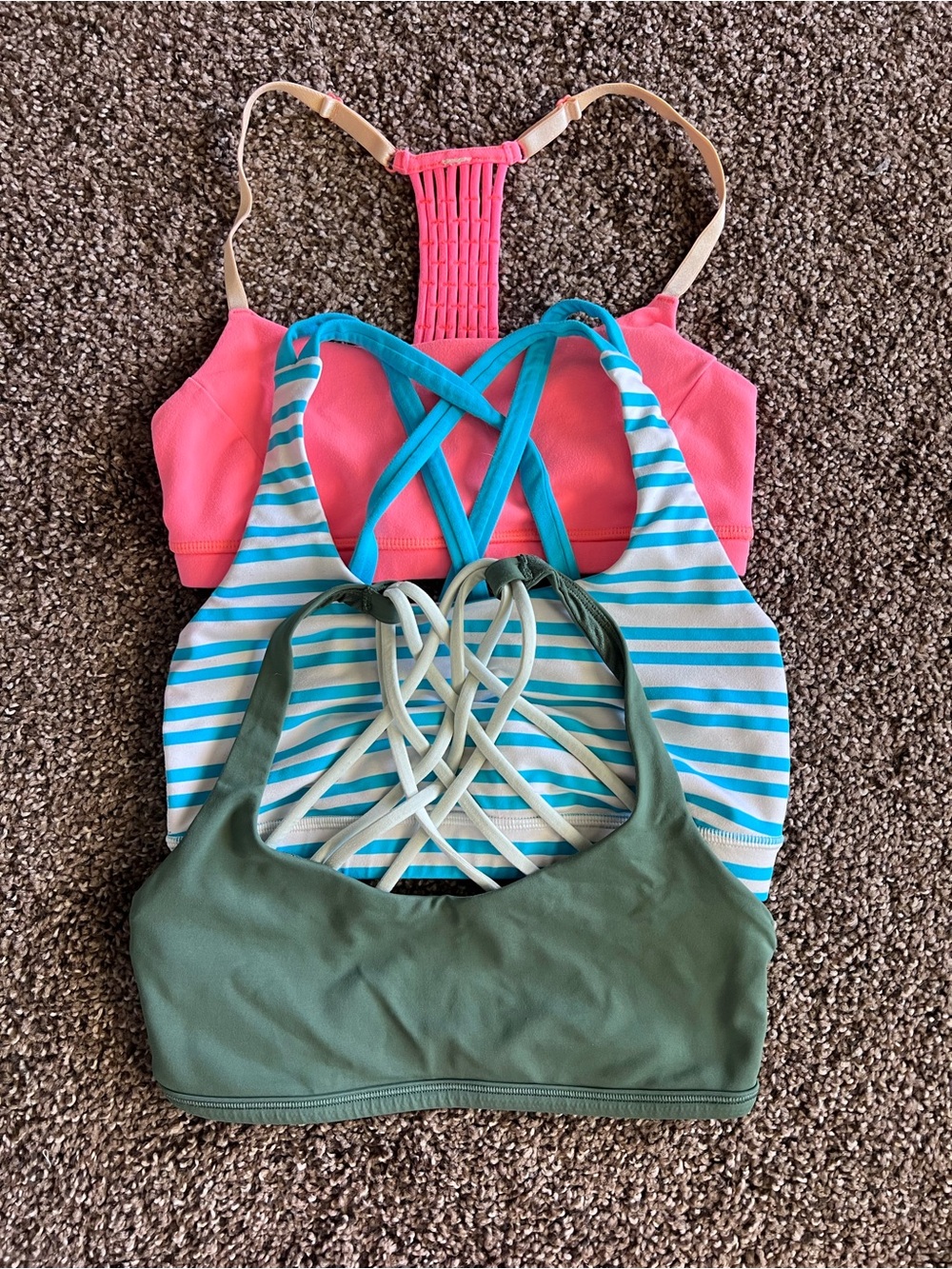 lululemon athletica Pink, Turquoise, Green Strappy Sports Bras (Set of 3)